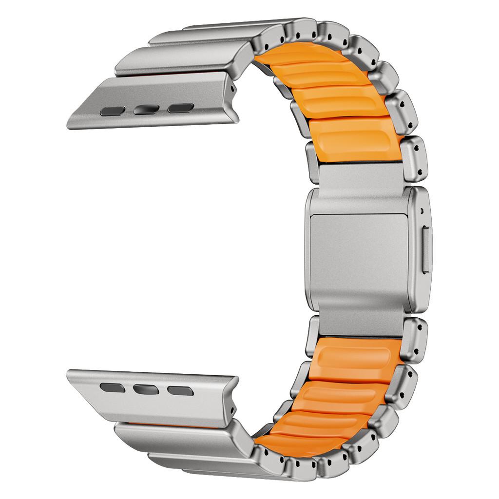 

Stainless Steel Fluoroelastomer Rubber Strap for Apple Watch Ultra 3 49mm 10 11 46mm Magnetic Band for Iwatch 9 8 7 6 SE 3 44mm Series 42mm 3 2 1