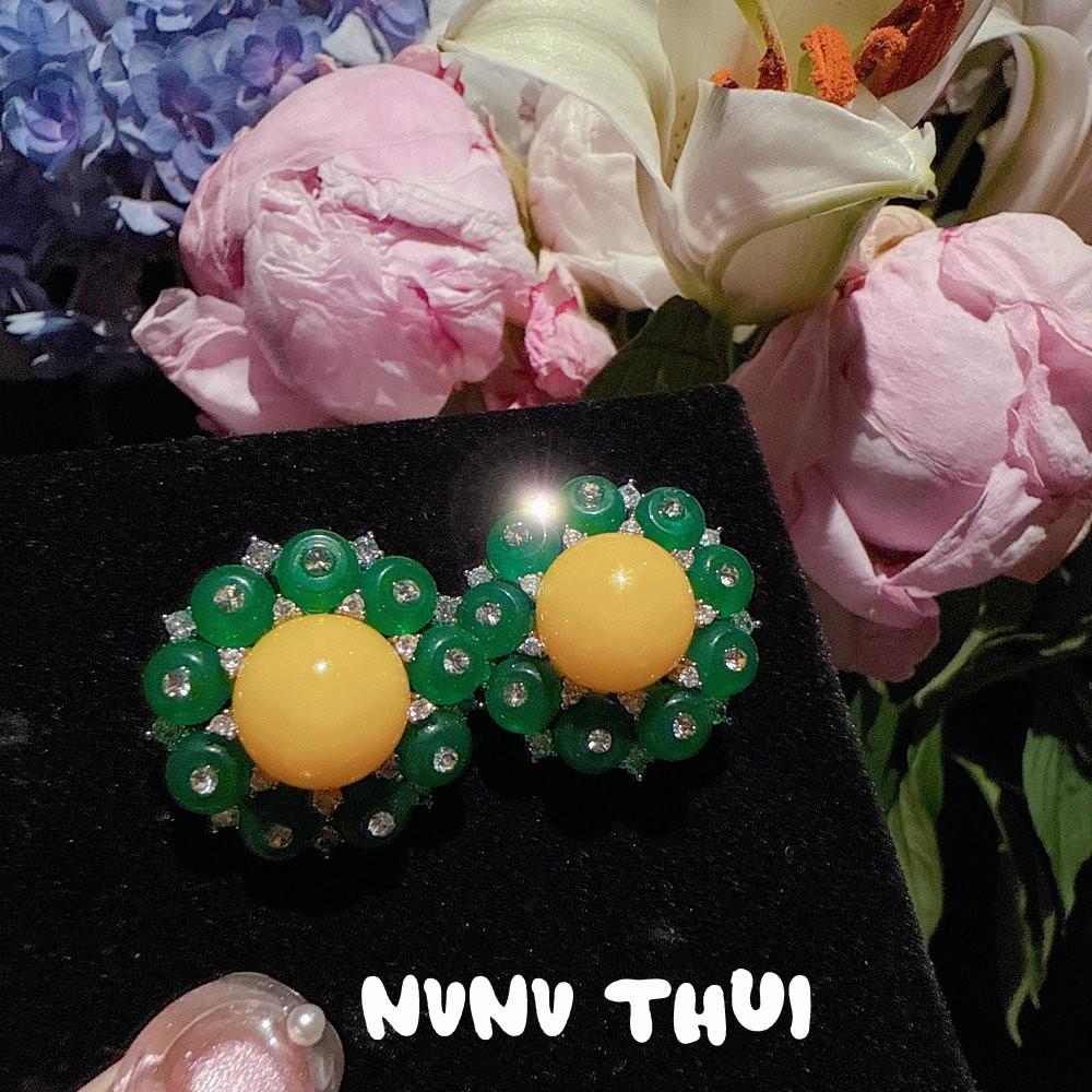 Jewelry, Handmade Wheat Ear Water Drop Gem Earrings, Banquet Haute Couture Glazed Flower Ball Snowflake Zircon Brooch Set
