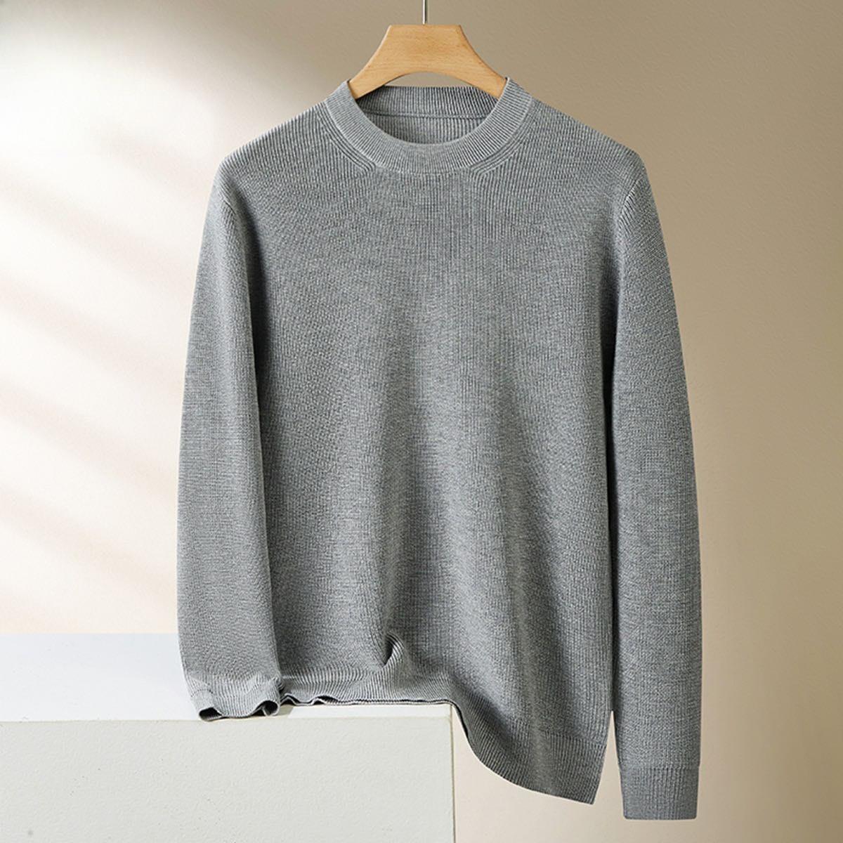 New Men s Solid Color Pullover Sweaters Long Sleeve Solid Color Men s Knit Sweaters Warm Wool Sweaters M
