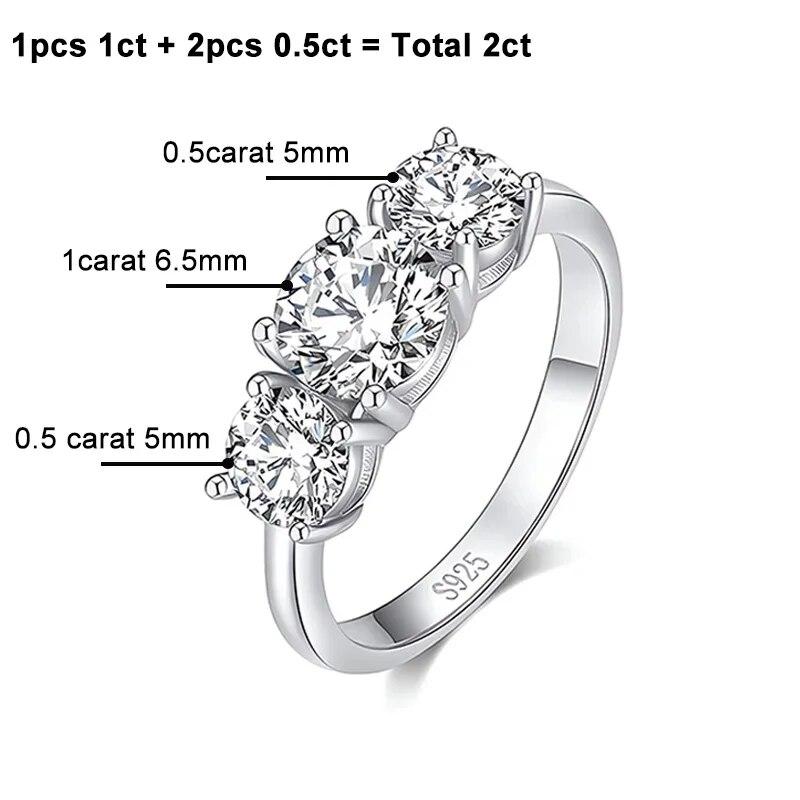 

Обручальное кольцо с муассанитом 4 карата для женщин, 3 камня, стерлинговое серебро S925, позолоченное обручальное кольцо 18 карат, кольца с бриллиантами Promise 7.75