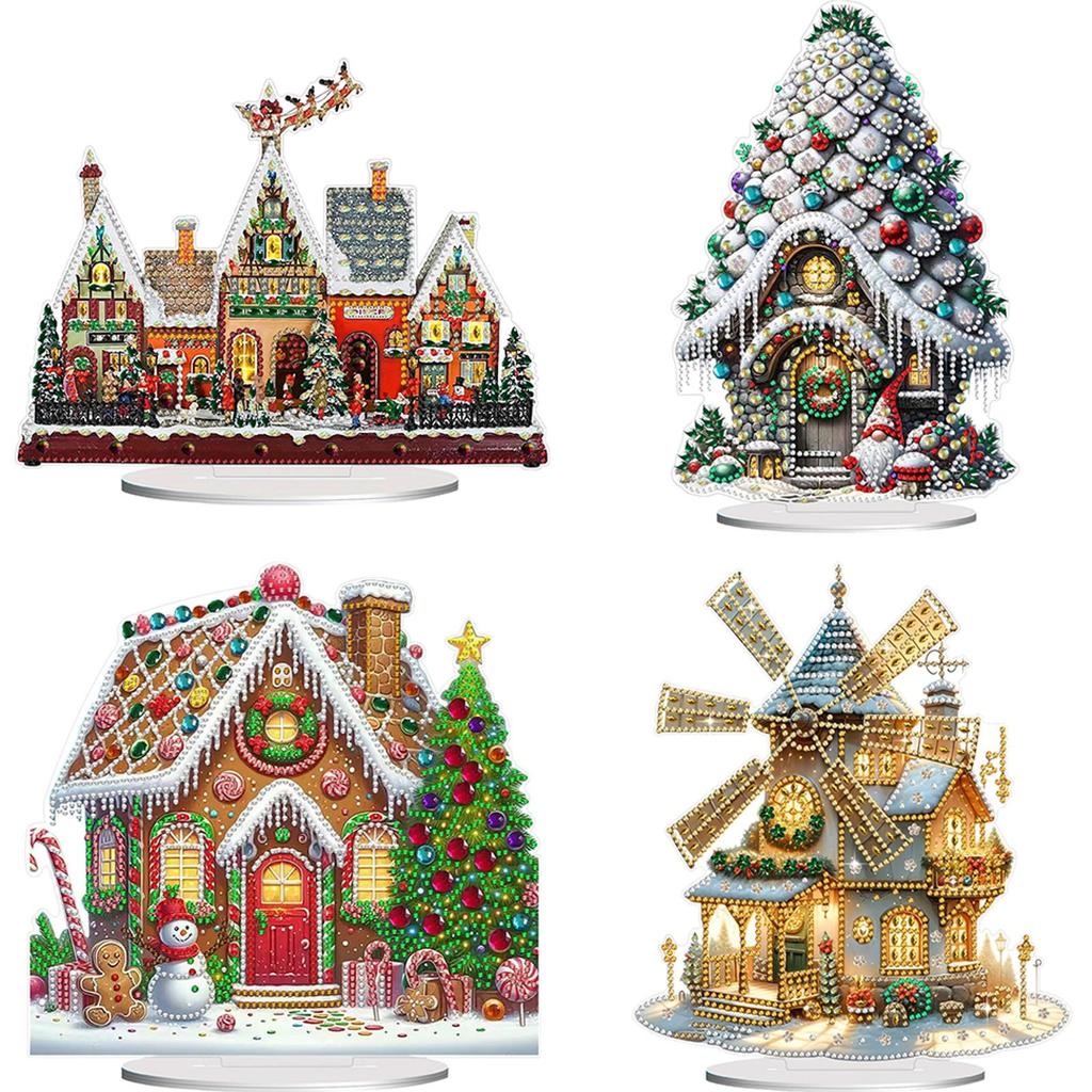 2D Flachdruck Winter Weihnachtshaus DIY Schreibtisch Diamantmalerei Kits Diamantmalerei Schreibtisch Ornamente Kit für Erwachsene Anfänger