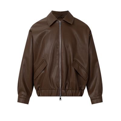 Unisex Retro PU Leather Workwear Jacket Casual Oversized Outerwear Streetwear
