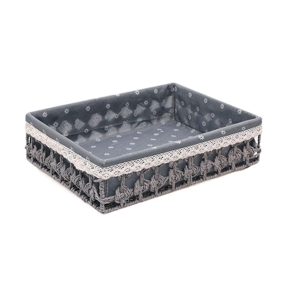 Hollow Out Tabletop Fruit Container Bohemia Straw Storage Basket Bin  Home Decor S серый