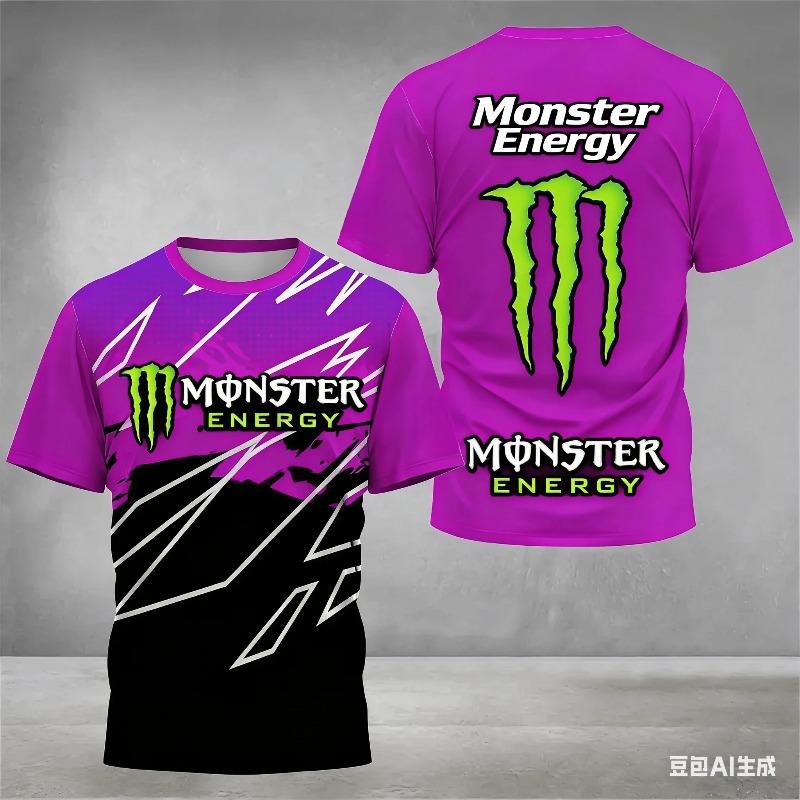 Baibao QIQI Zomer Sport T-shirt met Korte Mouwen voor Heren met 3D-print van Monster Energy, Sneldrogend en Vocht absorberend Fiets Sportkleding M