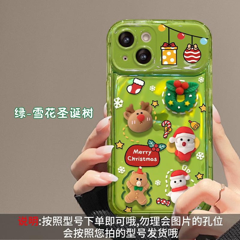 Applicable to Apple 15 mobile phone case iPhone16promax Christmas doll 13 flip mirror 11/12 silicone 17