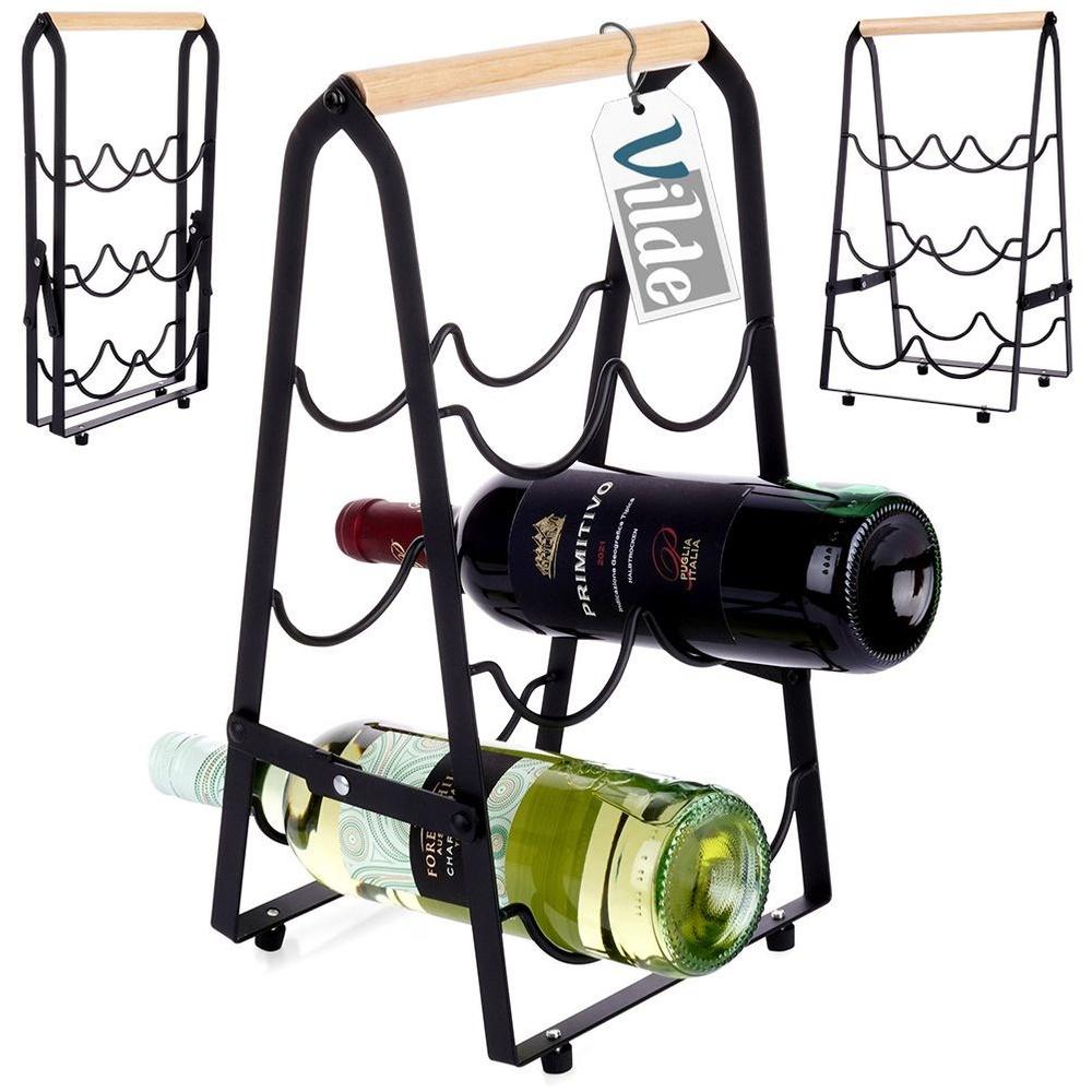 Black metal wine rack for 6 bottles 21x38 cm