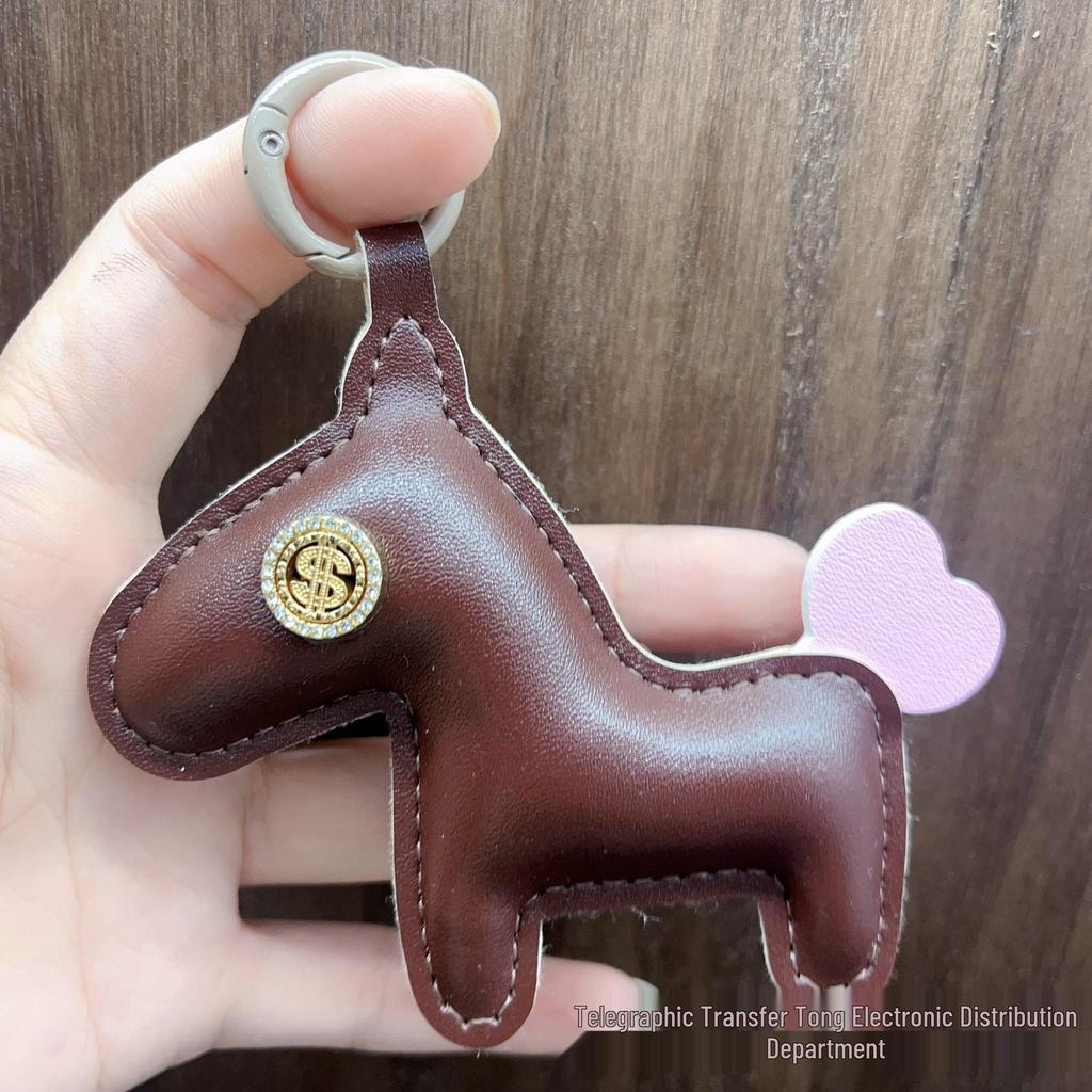 Trendy Brand Year of the Horse Genuine Leather Keychain Pendant - High-End Little Horse Charm for Bags & Clothing Accessories