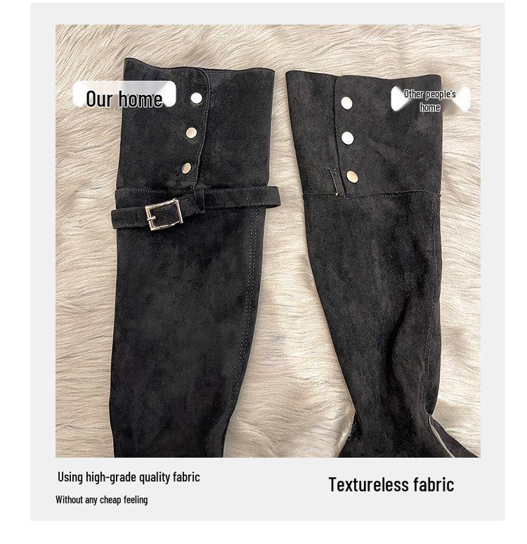 Women's 2025 Aut/Win Thick-Soled Over-the-Knee Foldable Knight Boots - Chunky Heel in Black/Khaki