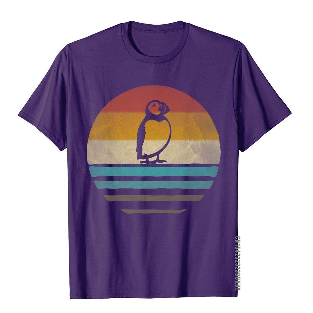 Retro Vintage Sunset Puffin Bird Seabird Cute Funny Gift T-Shirt Top T-Shirts Camisa Fitted Men's Tops Shirts Street Cotton