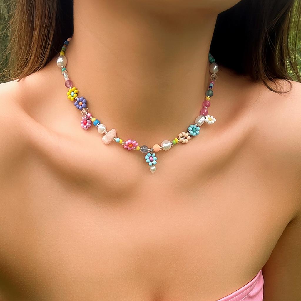Boho Colorful Small Seed Bead Weave Flower Necklace for Women Handmade Short Choker Collar Neck 2026 Fashion Jewelry Accessories