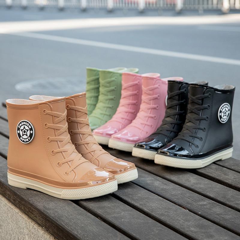 Fashion short tube women's waterproof shoes rain shoes student trend rubber shoes velvet warm non-slip rain boots women