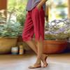 Women's Fashion Solid Color Loose Pocket Elastic Waist Cotton Linen Casual Five Pants