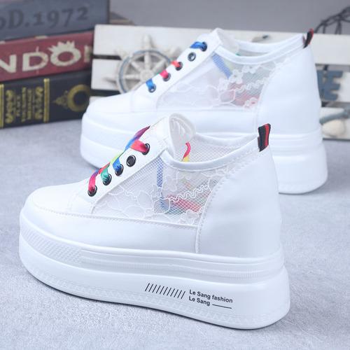 

Модные летние корейские туфли с дышащей сеткой, белые туфли, женские, с толстой подошвой, увеличенной на 10 см, повседневные туфли для женщин 40 белый