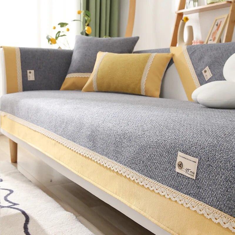 Cotton Color Block Linen Sofa Cover Non-slip Sofa Cushion Towel Home Decoration Carpet Simplicity Couch Cover for Living Room