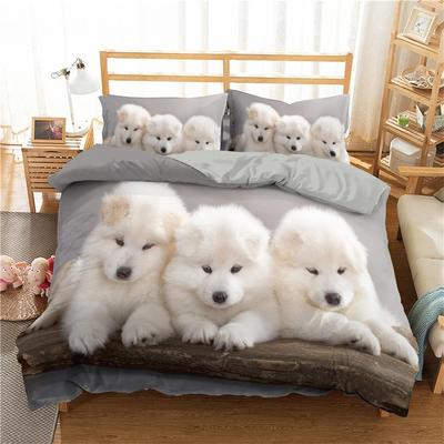 3D Dog King Queen Duvet Cover Funny Puppy Bedding Set for Kids Teens Adults Lovely Pet Animal Black 2/3pcs Polyester Quilt Cover