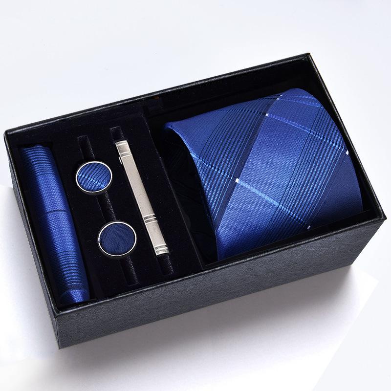 Men's Formal Tie Gift Box: Five-Piece Set with Logo, 8cm Striped Black for Weddings and Business 