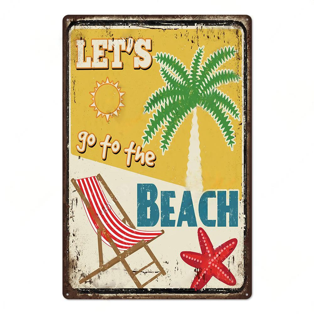 Summer Beach Decor Vintage Metal Tin Signs Plaque Metal Plate Retro Posters Wall Art Decor Seaside