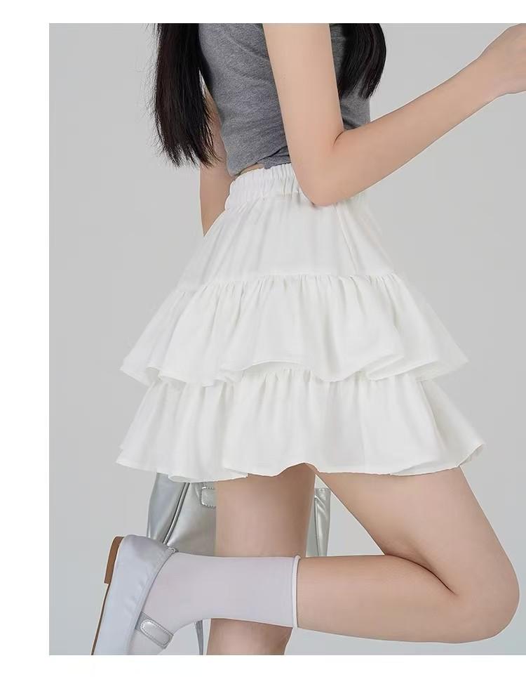 Women's Black Puff Cake A-Line Skirt - High Waist, Anti-Exposure, Slim Fit, Short Summer Skirt