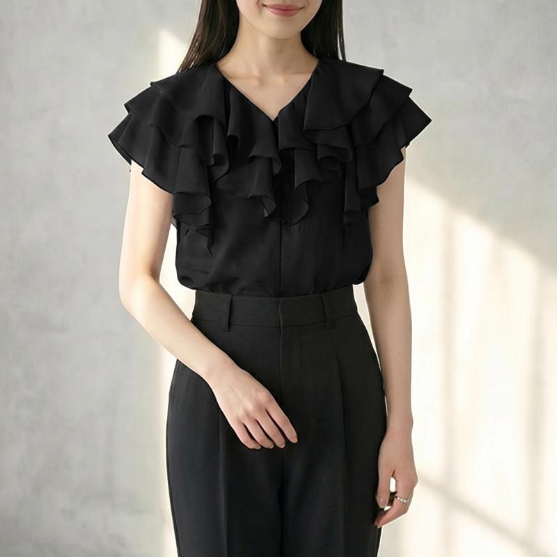 ZANZEA Women Elegant Ruffles V-neck Solid Color Sleeveless Blouse M