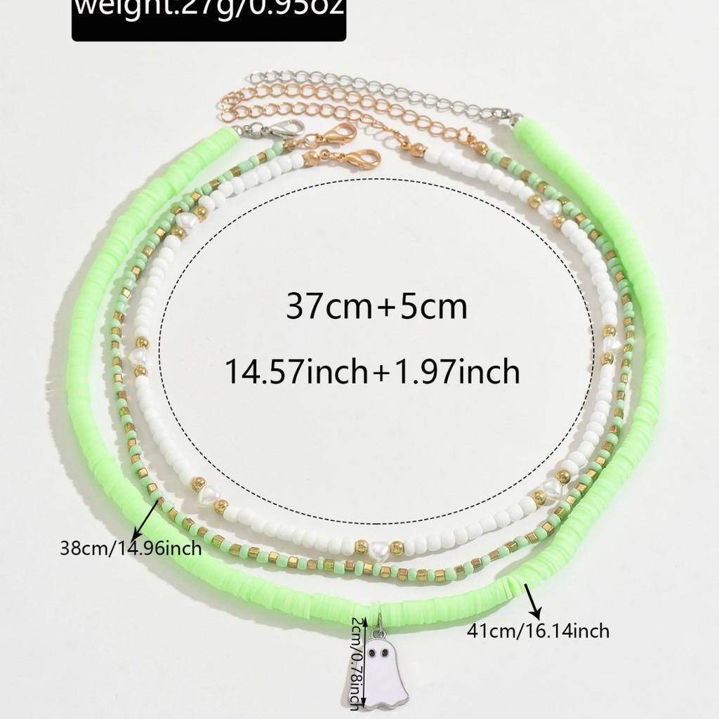 Halloween Hängsmycke Halsband Med Tecknade Spökpärlor Och Flerlagersdesign För Kvinnor