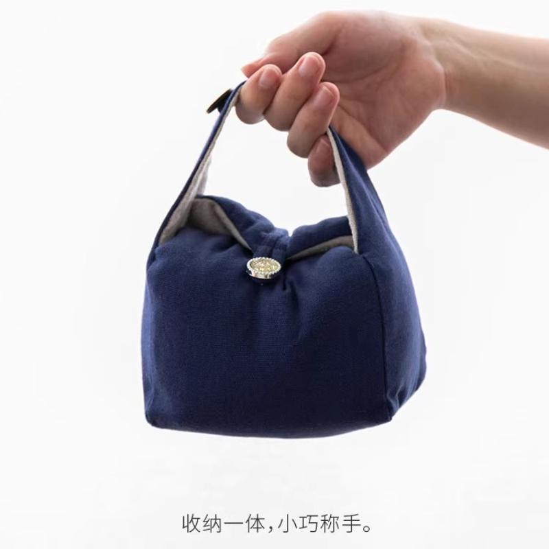 Micro Camera Strap or Button Portable Bag Travel Supplies Storage Bags Tea Set One Pot Two Cups Cotton and Linen Tote Bag