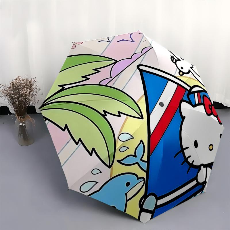 1pc Hello Kitty Automatic Opening/Closing Umbrella with Nautical Theme, Portable Three-Fold Design, 8-Bone Iron Frame, Outdoor Umbrella, Ideal Gift fo