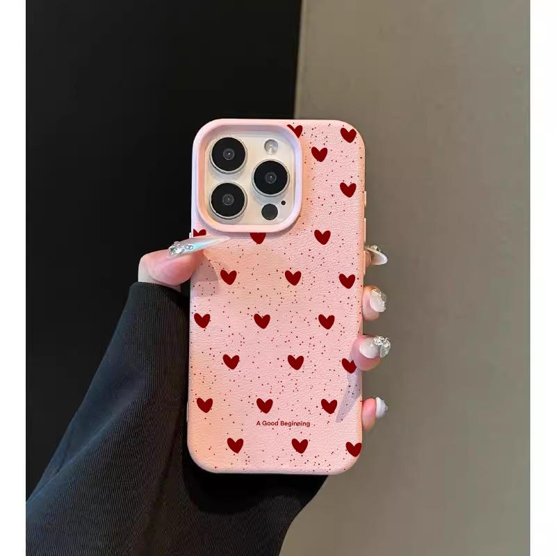 Fashion INS Love Heart Silicone Cases For iPhone 16 Pro 15 14 17 13 11 Pro Max 12 Pro Plus Shockproof Lichee Pattern Soft Cover