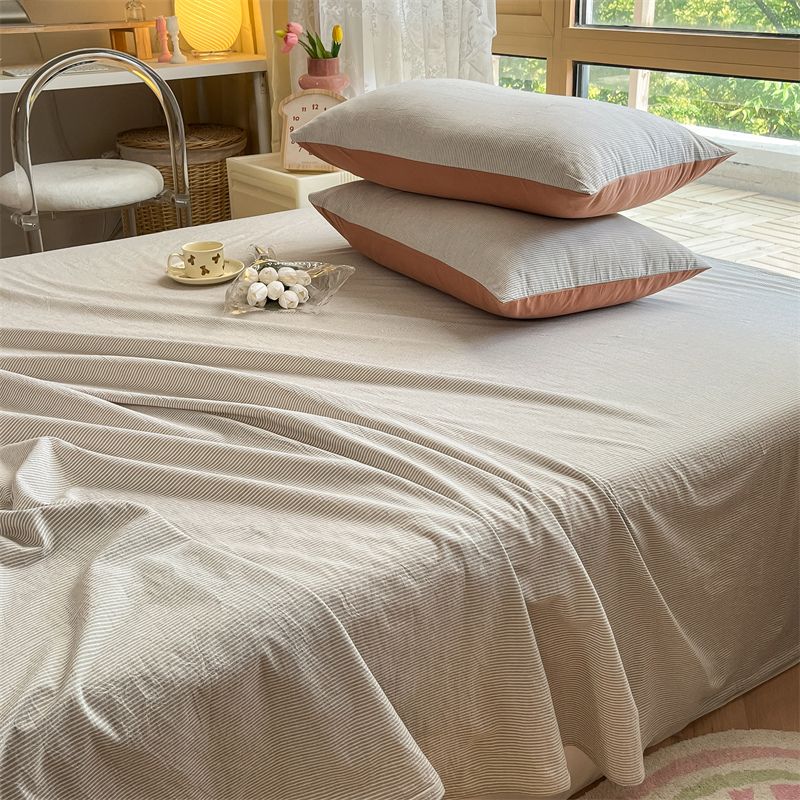 New Thick Minimalist Striped Brushed Bed Sheet for Single Double Student Dormitory