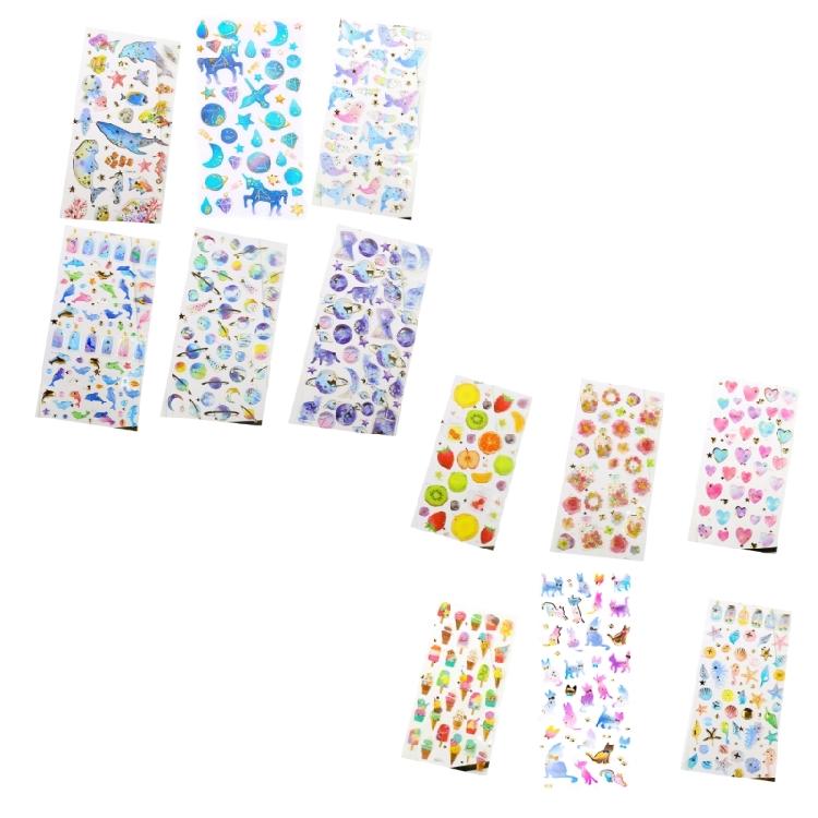 6Sheets Gold Foil Embossed Sticker Clear Cartoon PVC Resin Decorative Sticker for Journal Notebook Scrapbooking Supplies