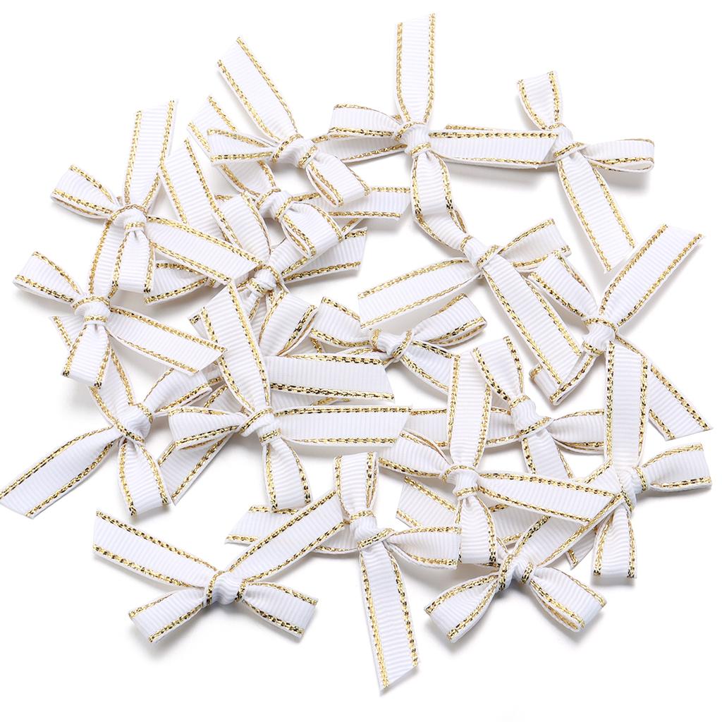 30pcs 4*5cm Polyester Satin Ribbon Bows Colourful Golden-edged Bowknots For Christmas Party DIY Clothing Headwear Gifts Decor