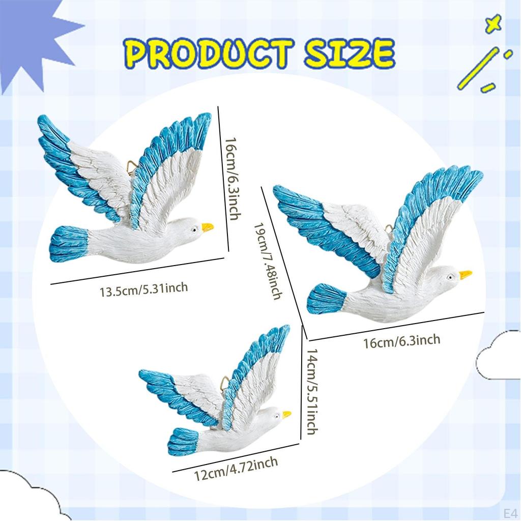 3 Stück Möwe Wanddeko Fliegende Vogel Skulpturen Harz Handgefertigt 3D Dekorationen