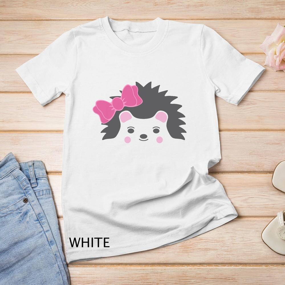 

Girly Cute Hedgehog Pink Hair Bow Gifts For Teenage Girls Premium Unisex T-shirt XL
