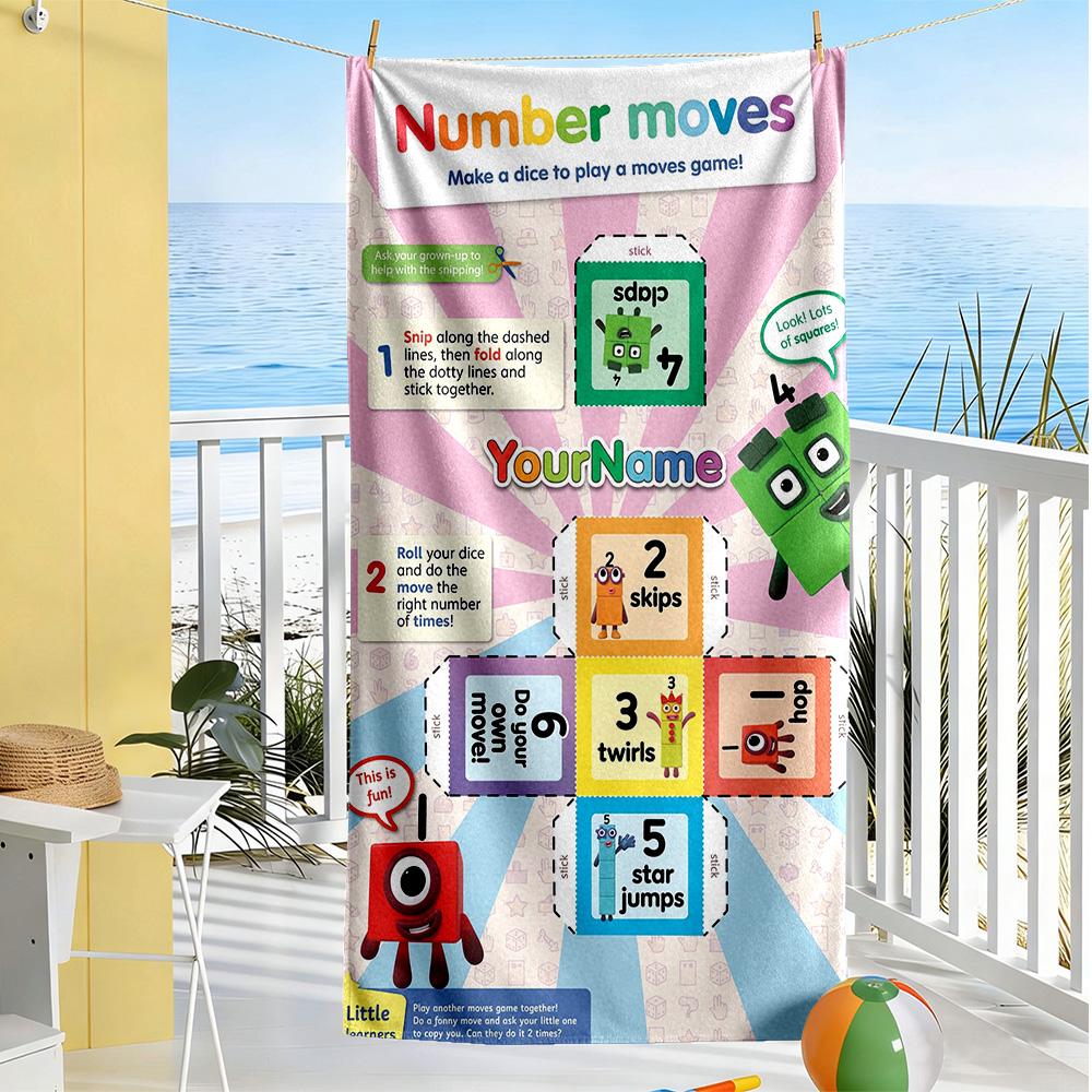 Numberblocks Customize Text Beach Towel Soft Durable Quick-Dry Ideal for Travel Outdoor Swim Pool Yoga Surf Camping Hiking Gym Gift Holiday