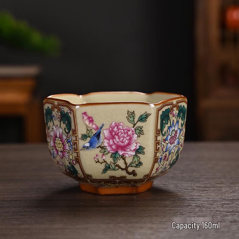 Shangqi Golden Rooster Hexagonal Ceramic Tea Cup Set