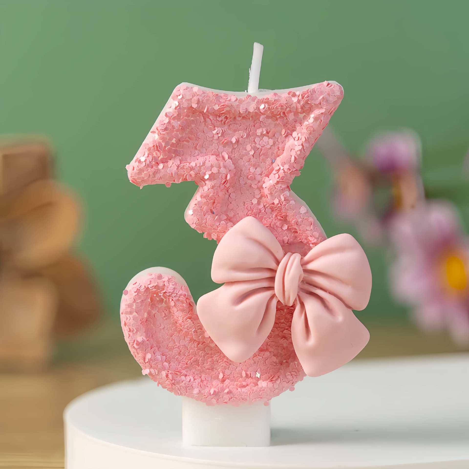 Розовые Милые Бантики Свечи-Цифры для Торта на День Рождения