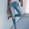 Ladies' Color Casual Versatile High Waist Slim Fit Ripped Denim Small Leg Jeans