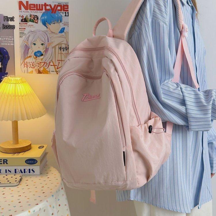 Korean Style Lightweight Backpack - Versatile Solid Color for Students and Women
