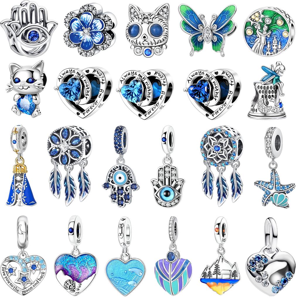 Authentic Copper Bule Heart Charm Bead Charms Castle Snowflake Bead Charms Compatible With Authentic Bracelets Necklaces for Women Do It Yourself Jewe