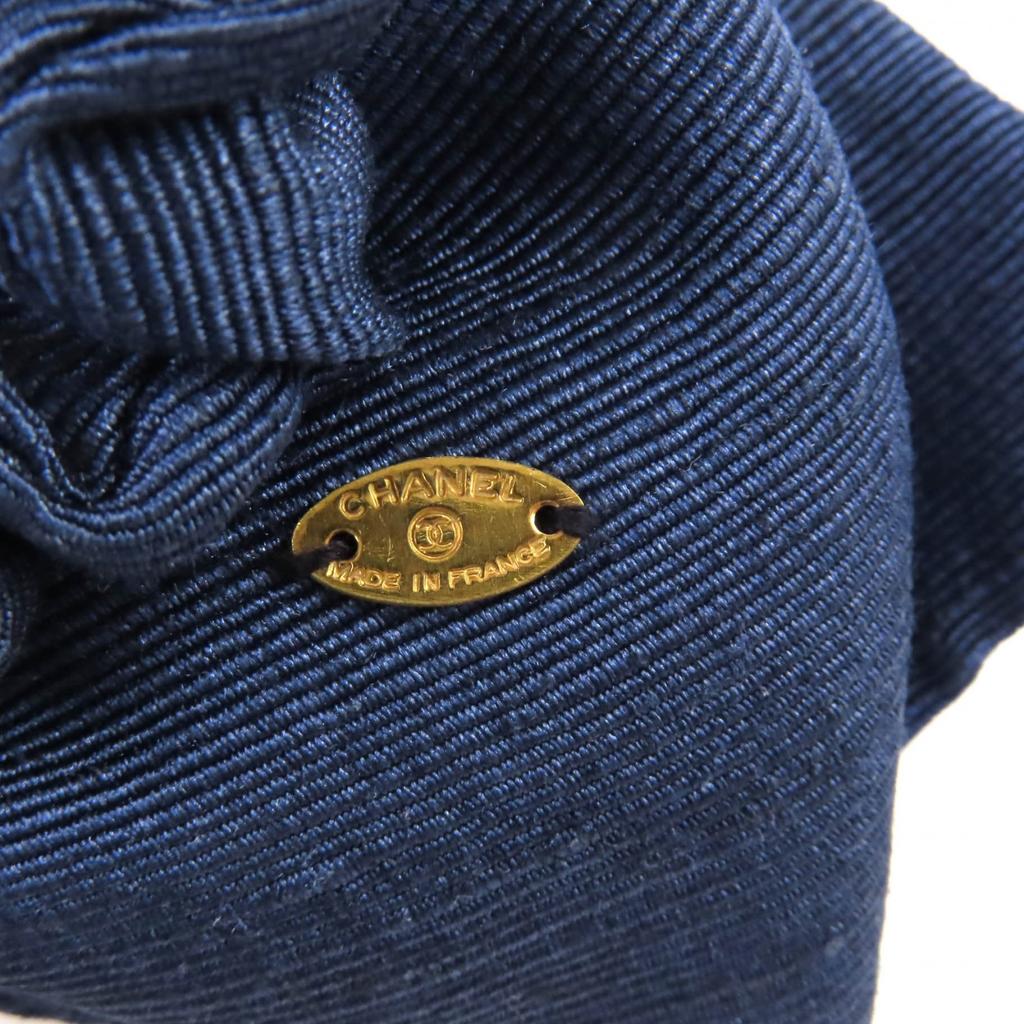 CHANEL hair accessory COCO MarkMetal Fabric Ribbon Scrunchie Navy Women Used