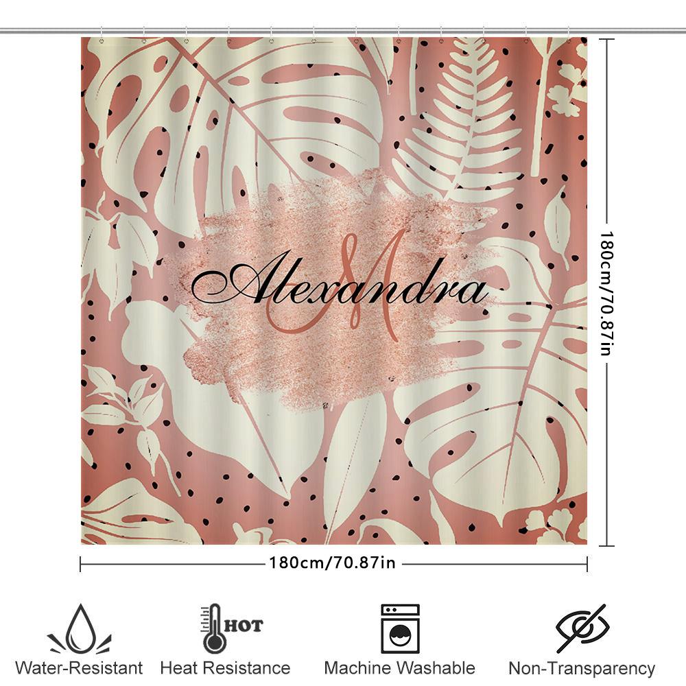 Monochrome Palm Print Shower Curtain Name Bath Decor For Home Bathroom Pink White Colorful Leaf Design Modern Style