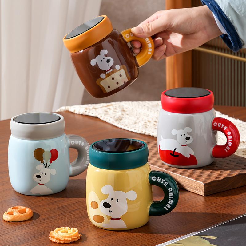 

Мультяшная собака с крышкой, зеркальная чашка, большая емкость, термостойкая керамическая чашка, набор кружек для дома для девочек 400ML