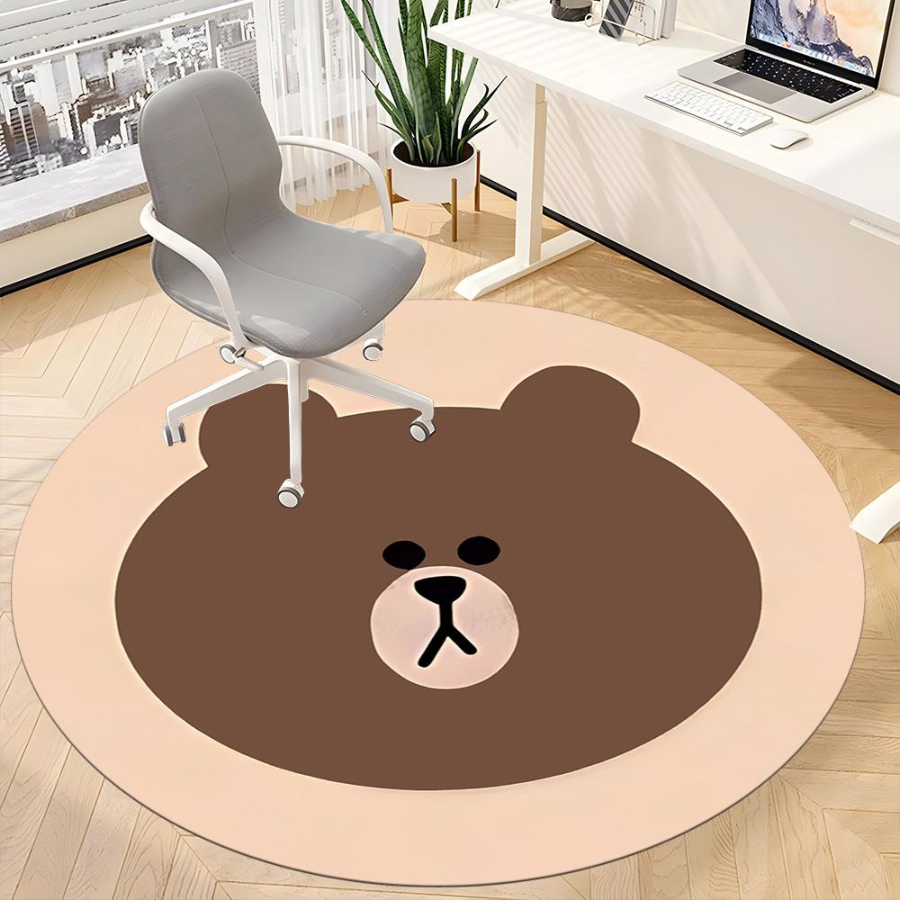 1pc Brown Bear Line Office Round Area Rug, Under Office Chairs Bedroom Living Room Home Decor  a1022189