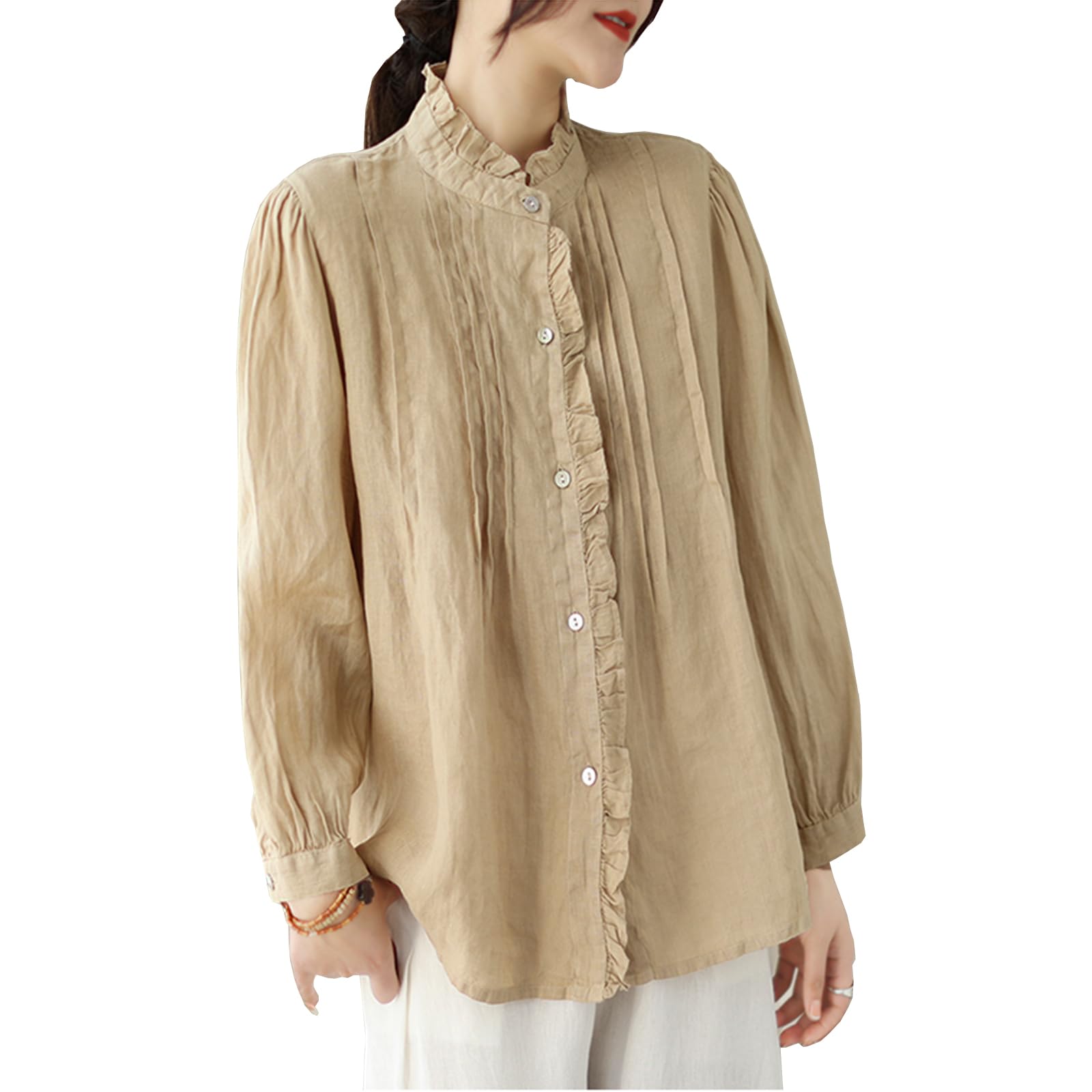 

Linen Long Loose Solid Perfect for Everyday Summer [OGCPWYQZ] Women s Shirt, Button-Down Blouse, Sleeve, Stylish, Slimming, Fit, Casual, Stylish,
