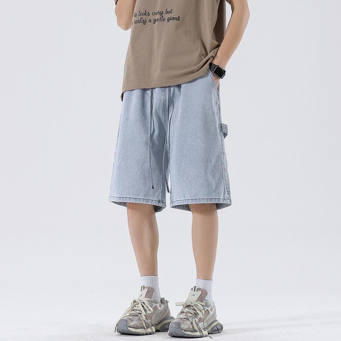 

New Spring and Summer Loose Straight Jeans Men s Versatile 5-point Pants Elastic Shorts Medium Pants S
