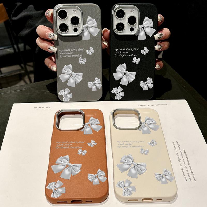 Cute Bowknot Print Leather Texture Slim Magnetic Case For iPhone 16 Pro Max 15 14 Pro 13 12 11 for MagSafe Shockproof TPU Soft Matte Phone Cover