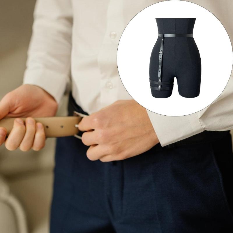 Adjustable Gothic Punk Leg Chain PU Leather Waist Belt 2 in 1 Ddesign Leg Harness for Women Edgy Fashion Accessory