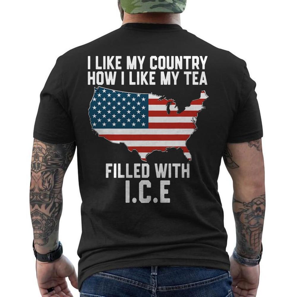 

I Stand With ICE Pro ICE Trump Support Patriotic Republican US Flag ON BACK Tee Unisex T-Shirt M