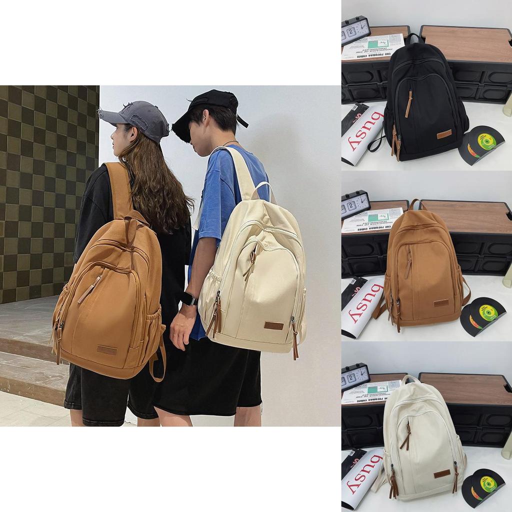 Simple Solid Color Letter Decoration Large Capacity Student Backpack For Teen Students