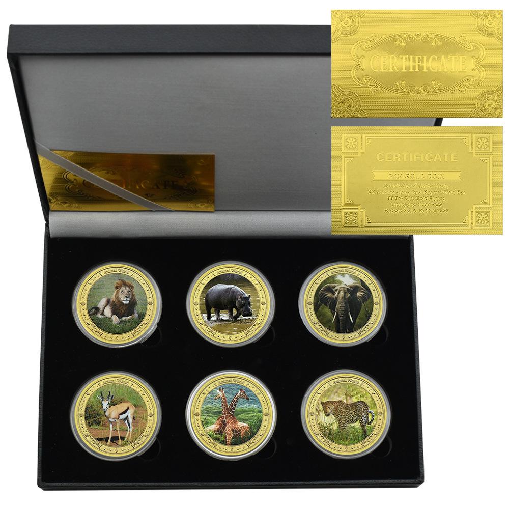 Six Colored Animal Collection Commemorative Coins, Collection Gifts, Commemorative Medals, and Badges, Gift Box Set