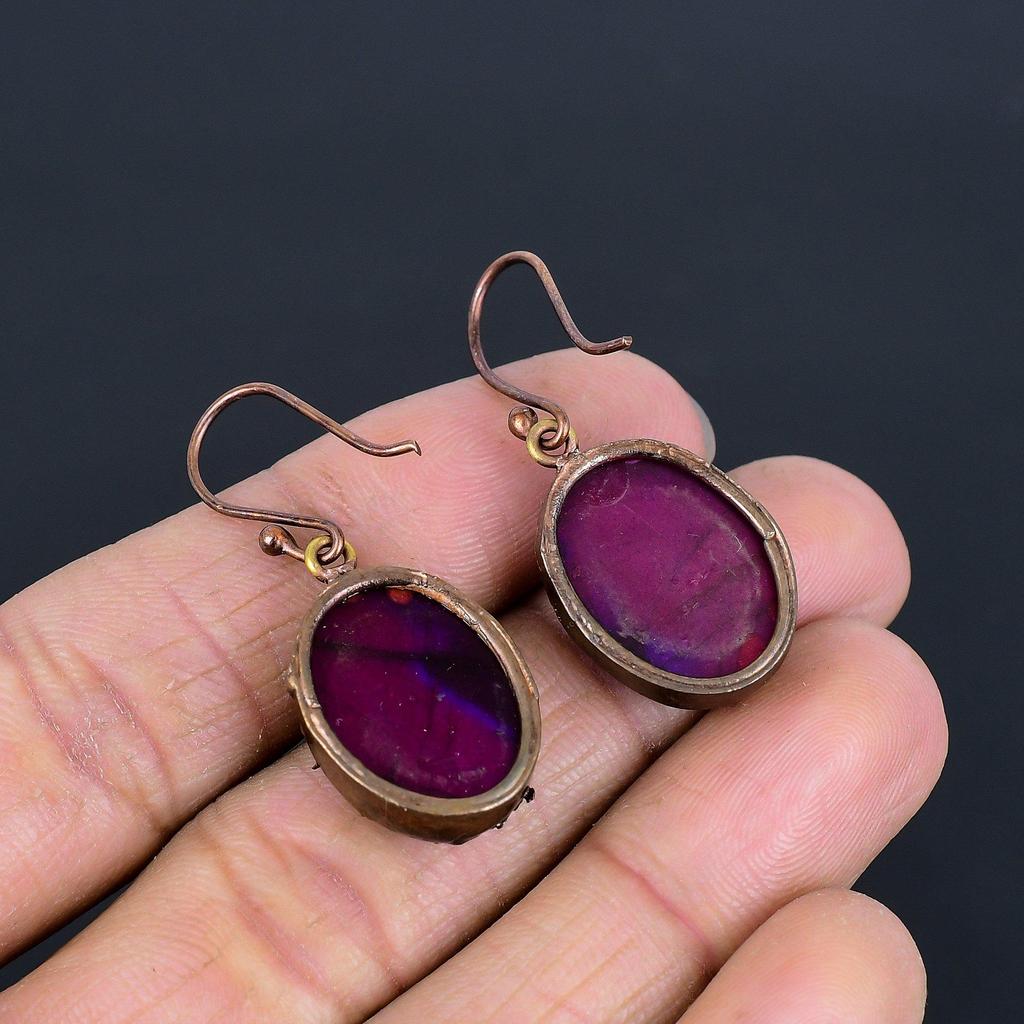 Pink Flash Labradorite Earrings Gemstone Jewelry, Copper Electroformed Earrings, Gift For Women Handmade Earrings